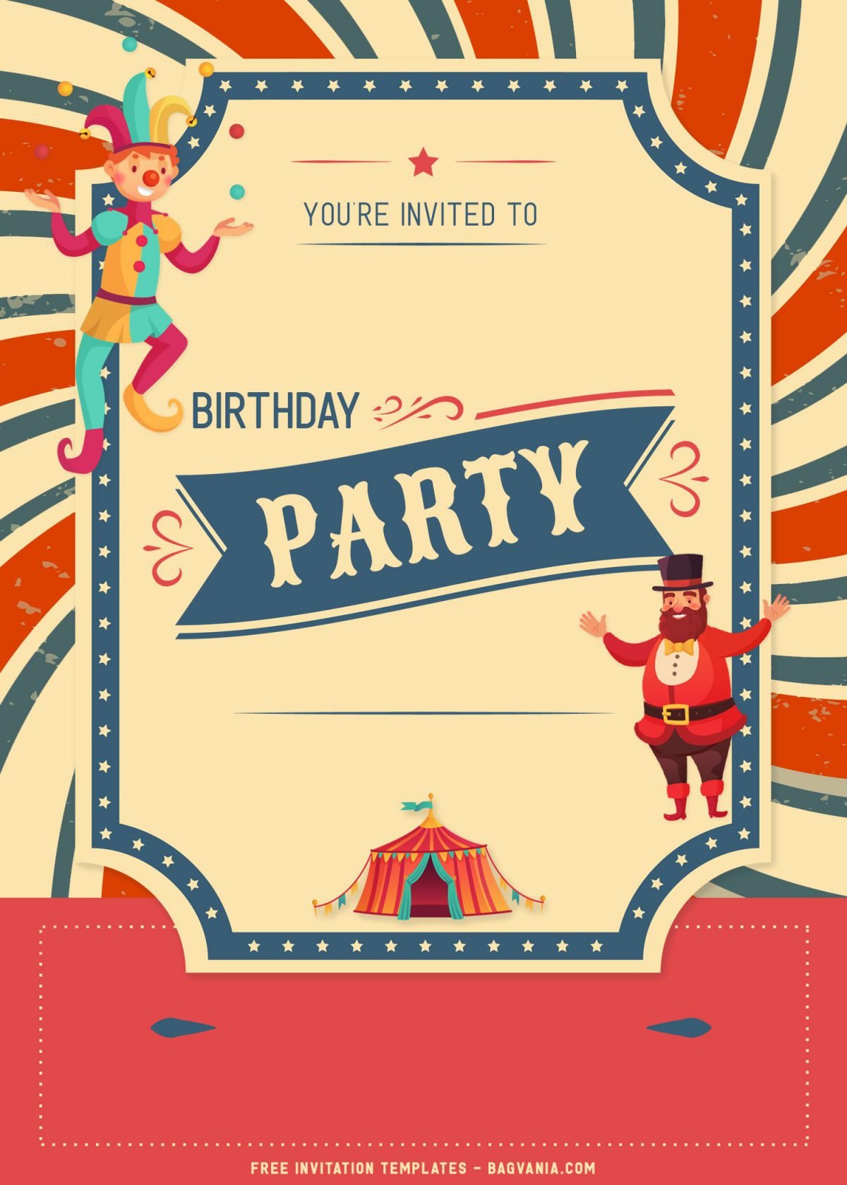 8+ Cute Circus Themed Birthday Invitation Templates with Clown on unicycle