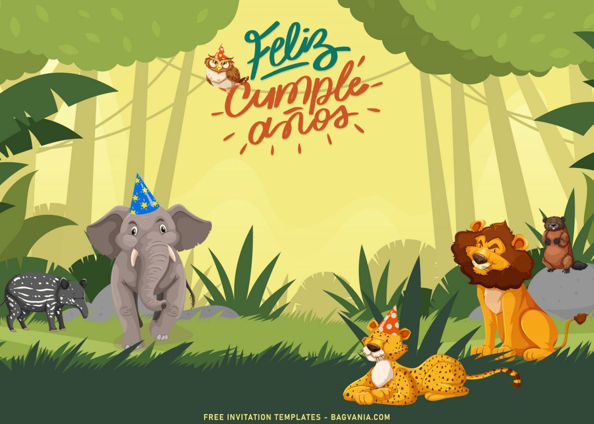 8+ Cute Jungle Zoo Birthday Invitation Templates For Your Kid’s Upcoming Birthday with cute elephant's wearing blue birthday hat
