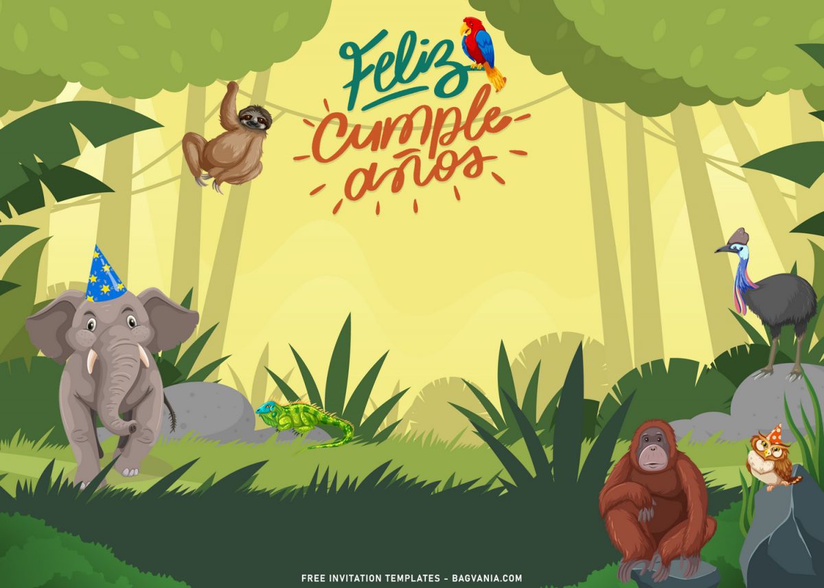 8+ Cute Jungle Zoo Birthday Invitation Templates For Your Kid’s Upcoming Birthday with cute baby monkey's hanging on tree