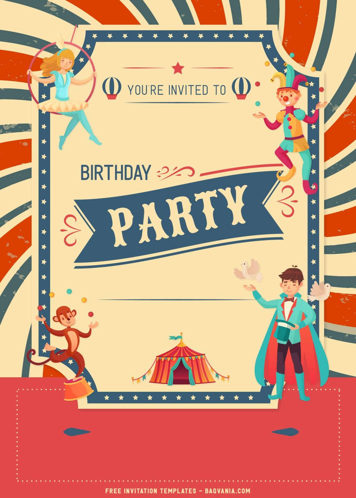 8+ Cute Circus Themed Birthday Invitation Templates with cool Monkey the juggler