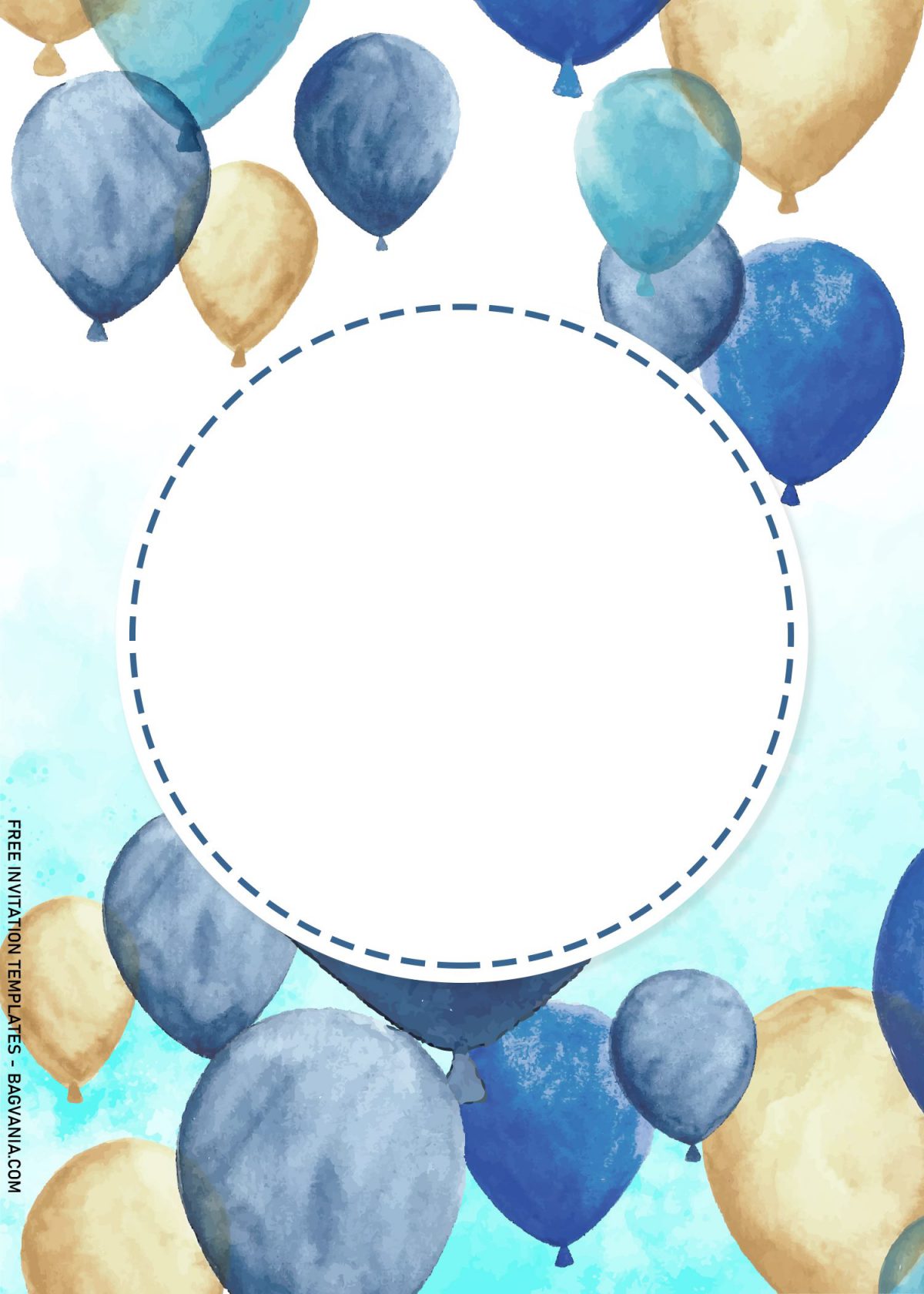 8+ Beautiful Watercolor Balloons Birthday Invitation Templates with blue watercolor background
