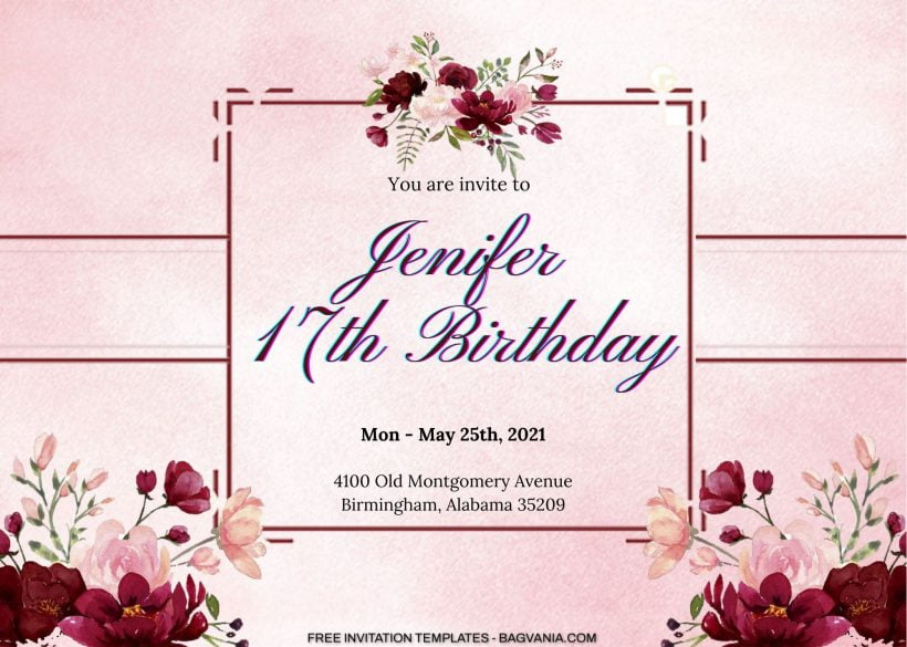 11+ Burgundy Radiant Floral Birthday Invitation Templates
