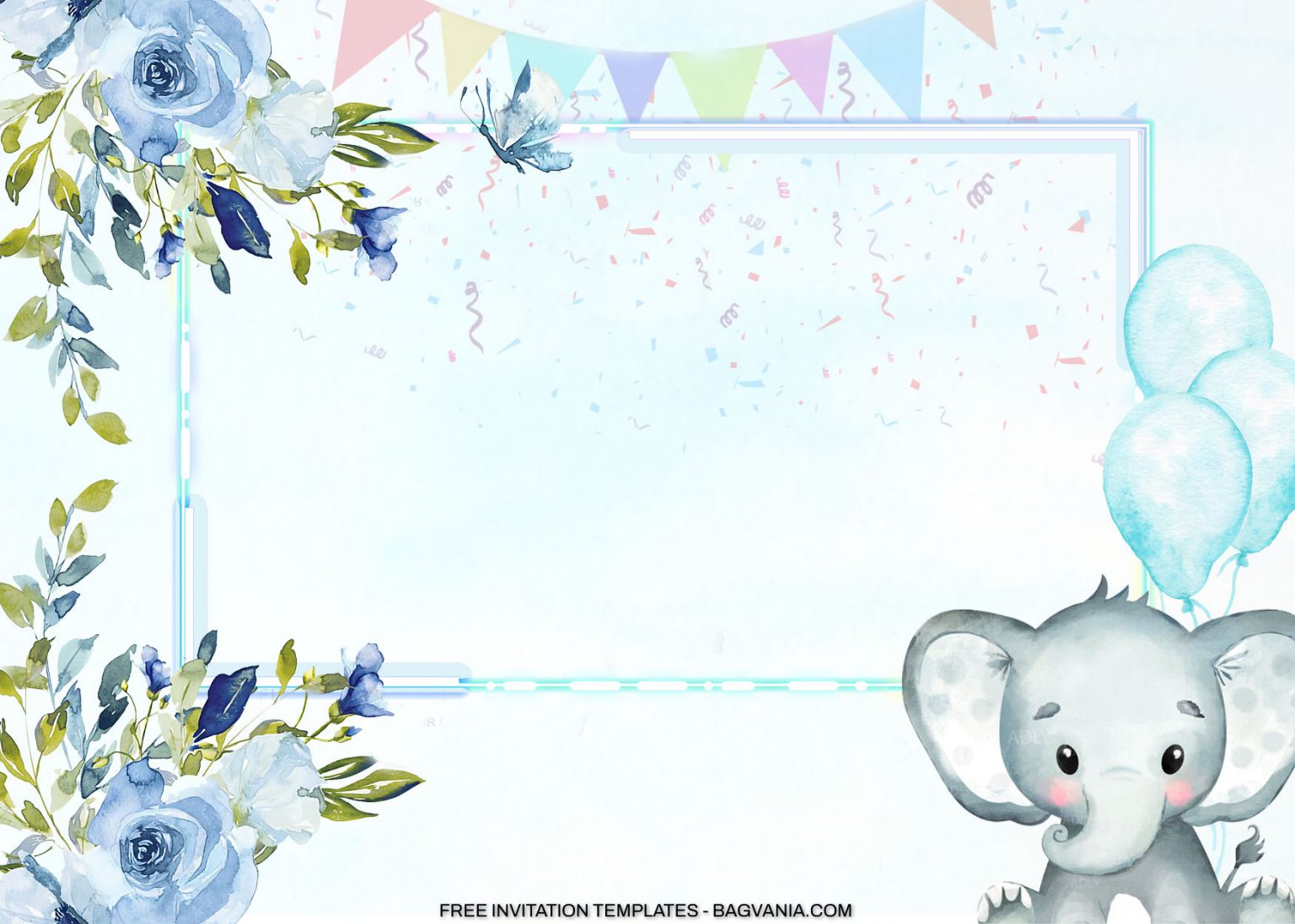 7+ Baby Blue Cute Elephant Birthday Invitation Templates | Bagvania