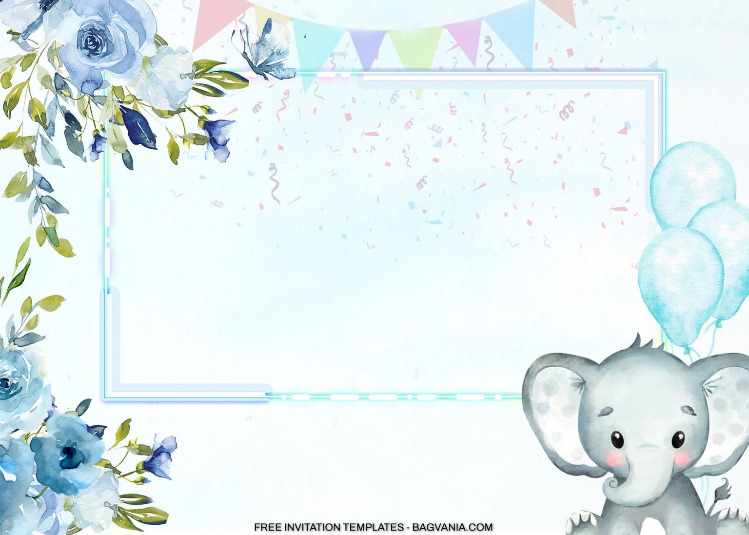 7+ Baby Blue Cute Elephant Birthday Invitation Templates | FREE ...