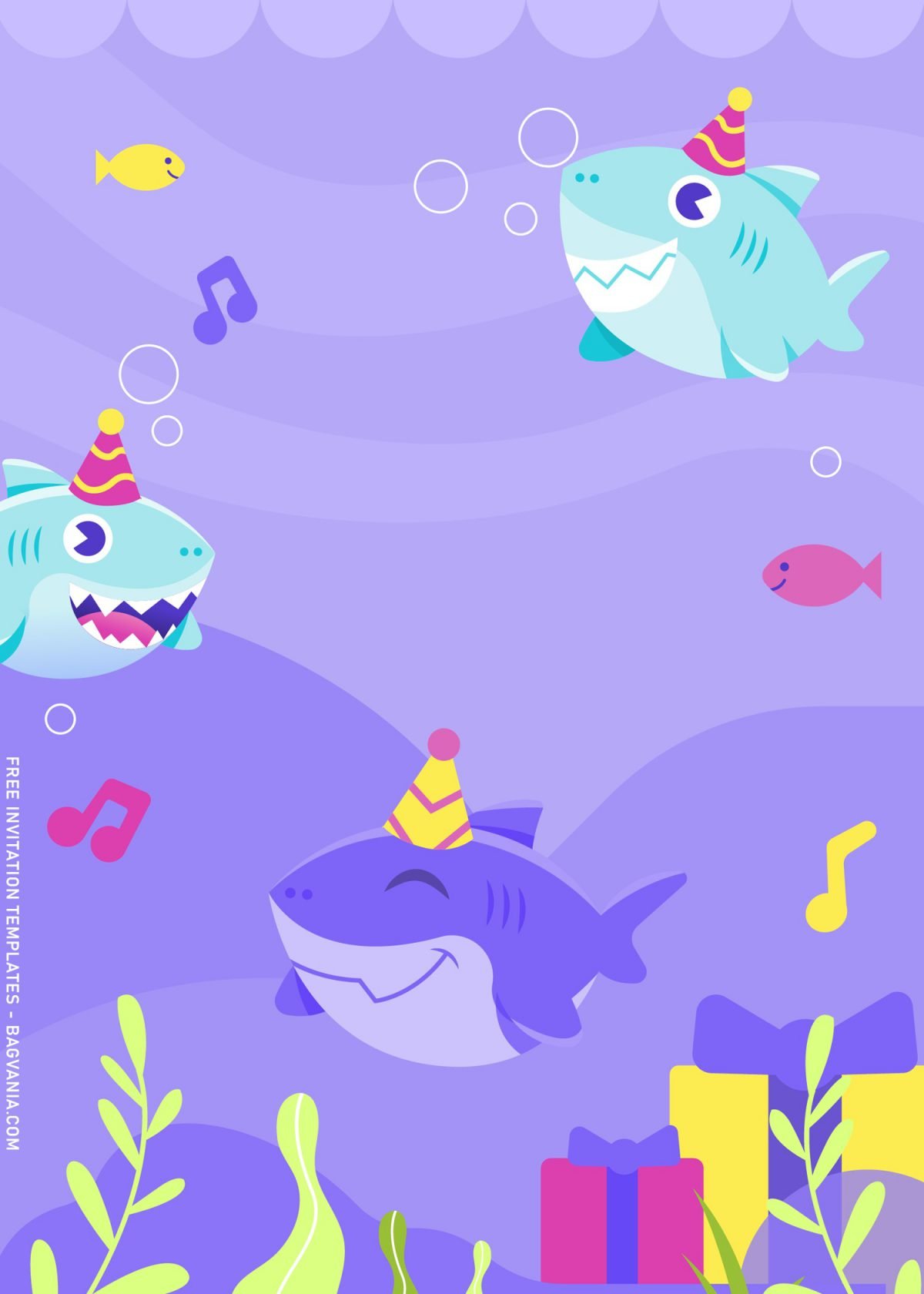7+ Baby Shark Birthday Invitation Templates with cute shark's wearing birthday hat