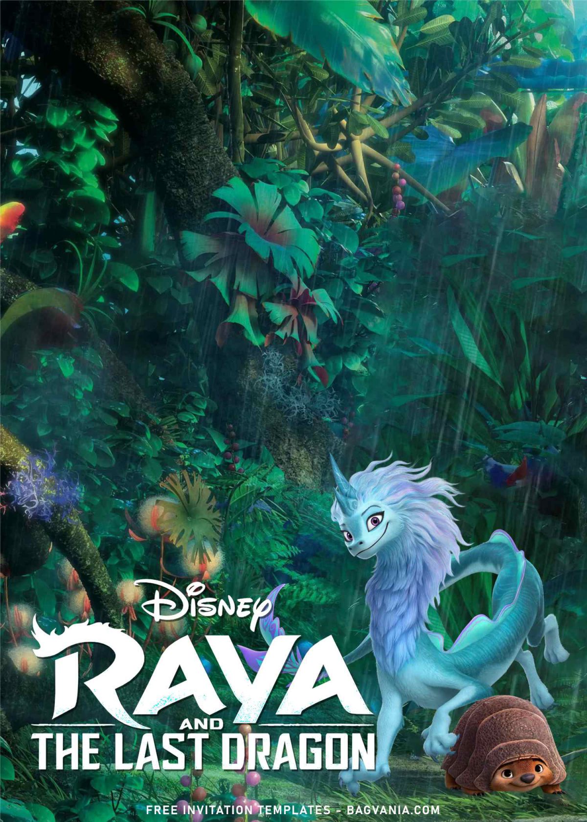 7+ Disney Raya And The Last Dragon Birthday Invitation Templates with Sisu the blue dragon