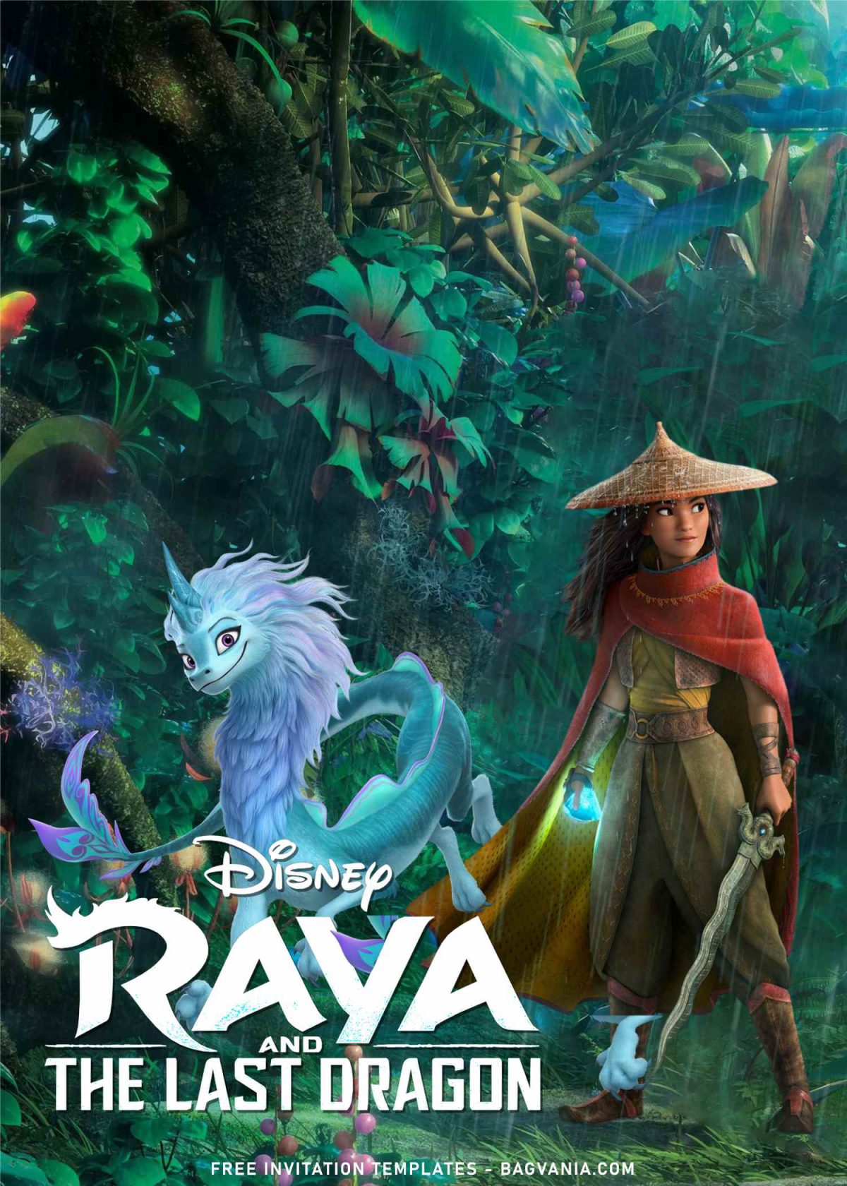 7+ Disney Raya And The Last Dragon Birthday Invitation Templates with Raya holding her sword