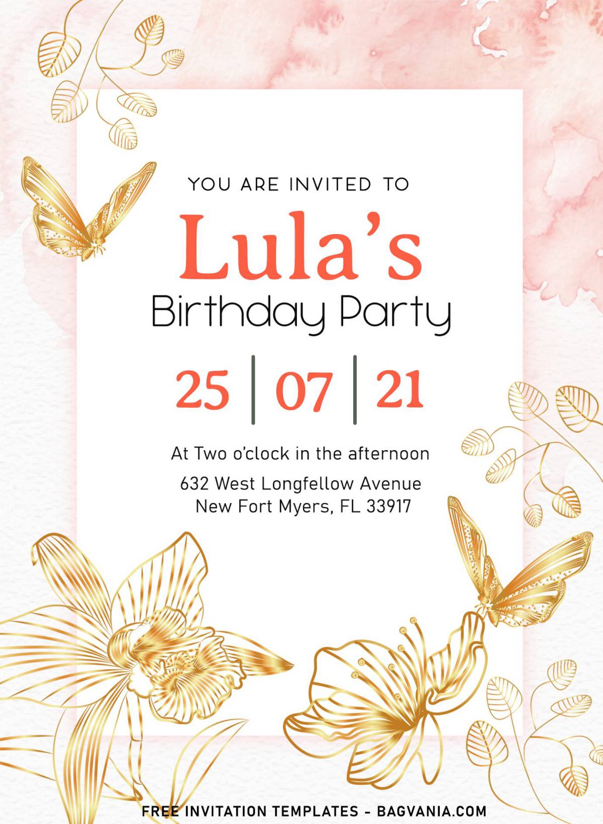 8+ Sparkling Gold Butterfly And Flower Birthday Invitation Templates