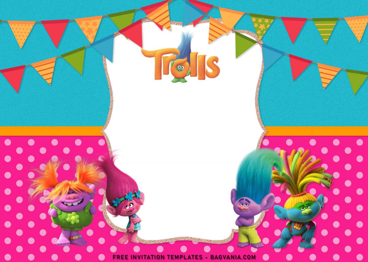 8+ Adorable Trolls Birthday Invitation Templates For Your Kid’s Birthday with satin