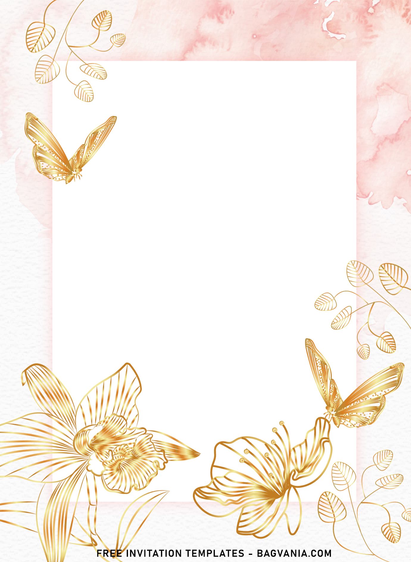 8 Sparkling Gold Butterfly And Flower Birthday Invitation Templates