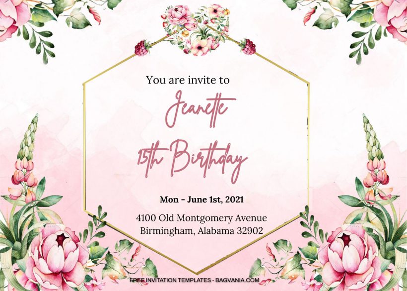 8+ Lovely Pinky Watercolor Floral Birthday Invitation Templates 