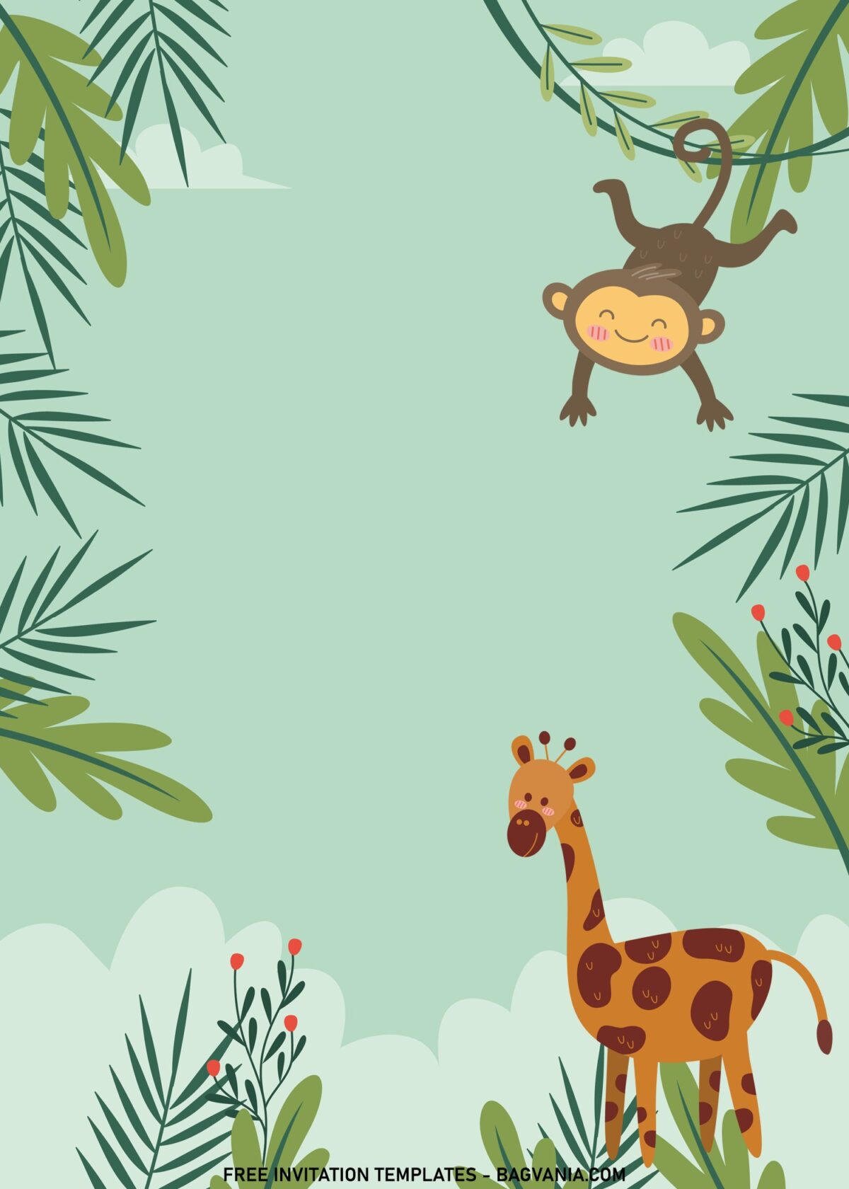 11+ Cute Safari Baby Animals Birthday Invitation Templates For Your Little Explorer with monkey
