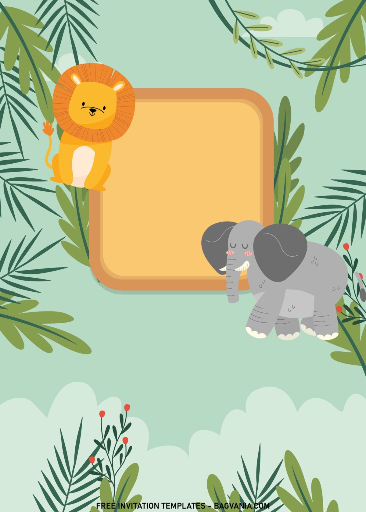 11+ Cute Safari Baby Animals Birthday Invitation Templates For Your Little Explorer with cute elephant