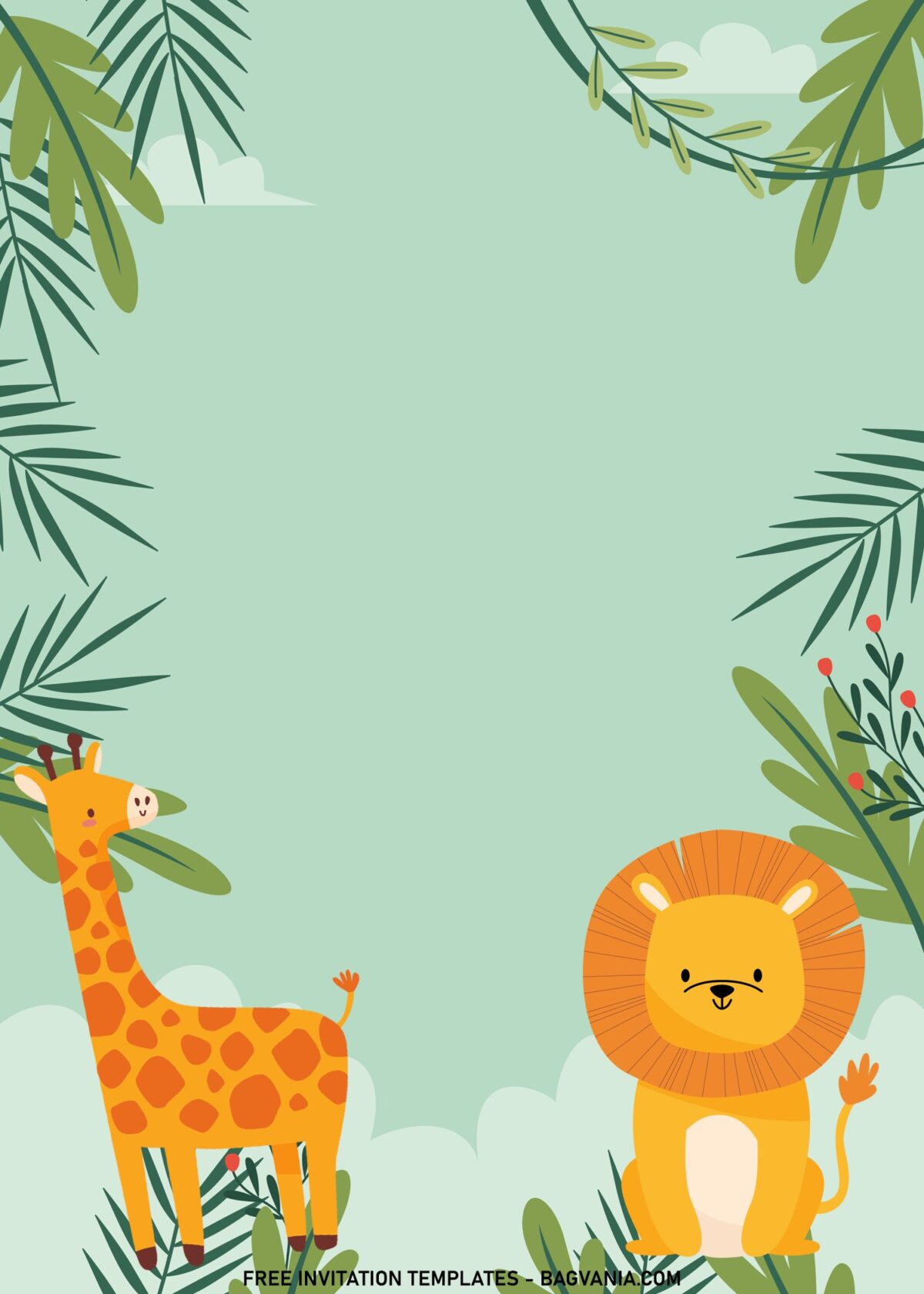 11+ Cute Safari Baby Animals Birthday Invitation Templates For Your Little Explorer with hand drawn giraffe