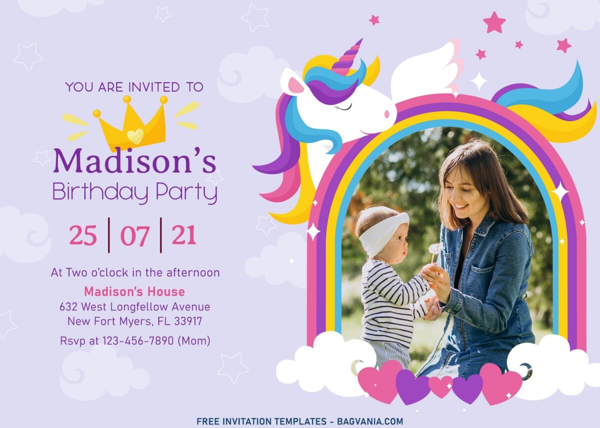 9+ Magical Unicorn Birthday Invitation Templates With Colorful Pastel Rainbow