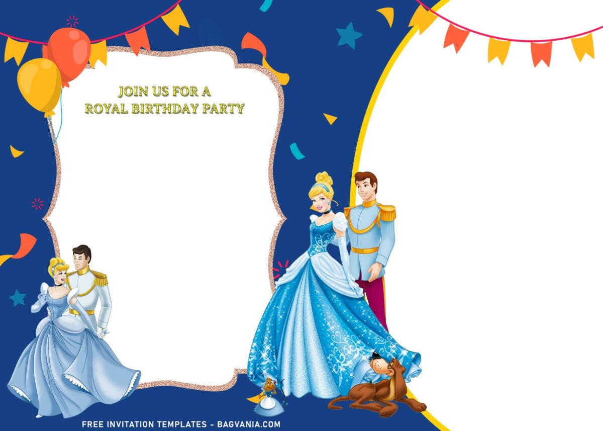 11+ Lovely Adorable Cinderella And Prince Charming Birthday Invitation Templates with beautiful blue background