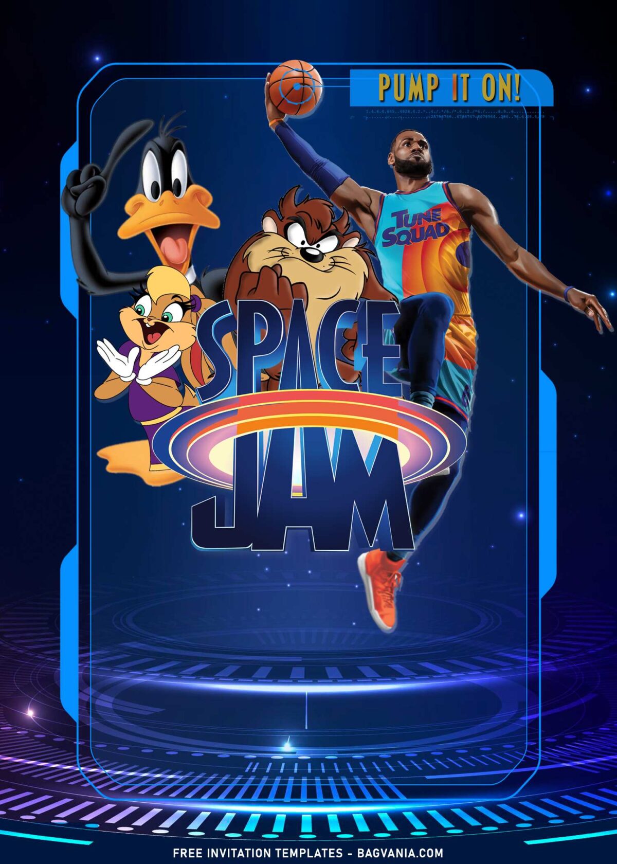 9+ Space Jam Birthday Invitation Templates For Kids Of All Ages with Space Jam Logo and Futuristic background