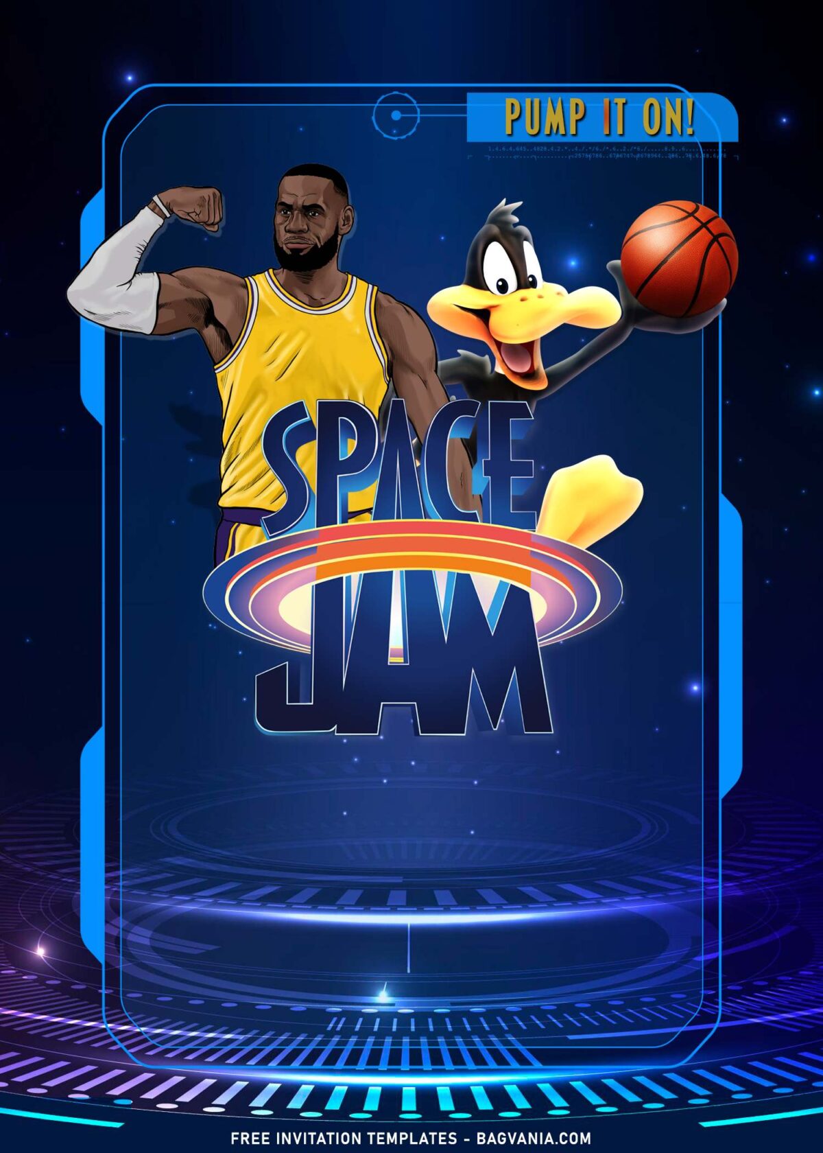 9+ Space Jam Birthday Invitation Templates For Kids Of All Ages with Cute Daffy Duck holding basketball