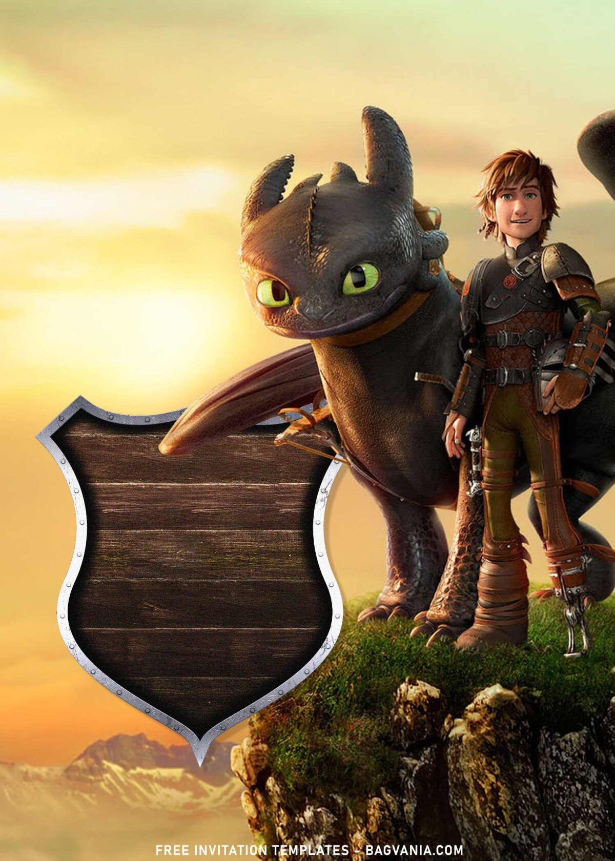 8+ How To Train Your Dragon Birthday Invitation Templates with Toothless and Hiccup on hill