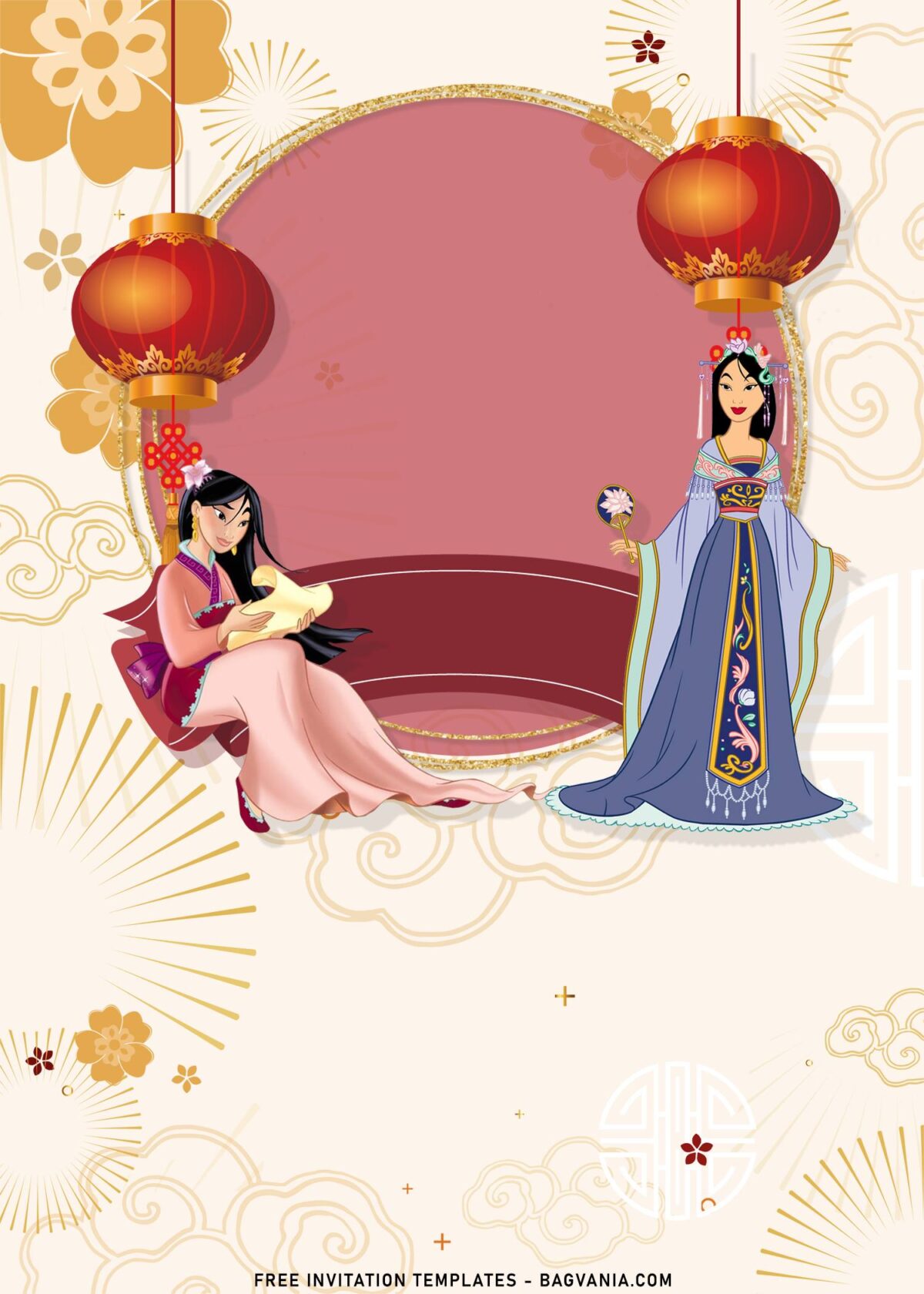 8+ Princess Mulan Birthday Invitation Templates with Chinese pattern background