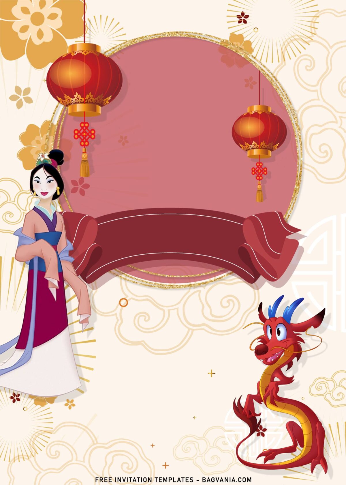 8+ Princess Mulan Birthday Invitation Templates with Adorable Pink Ribbon