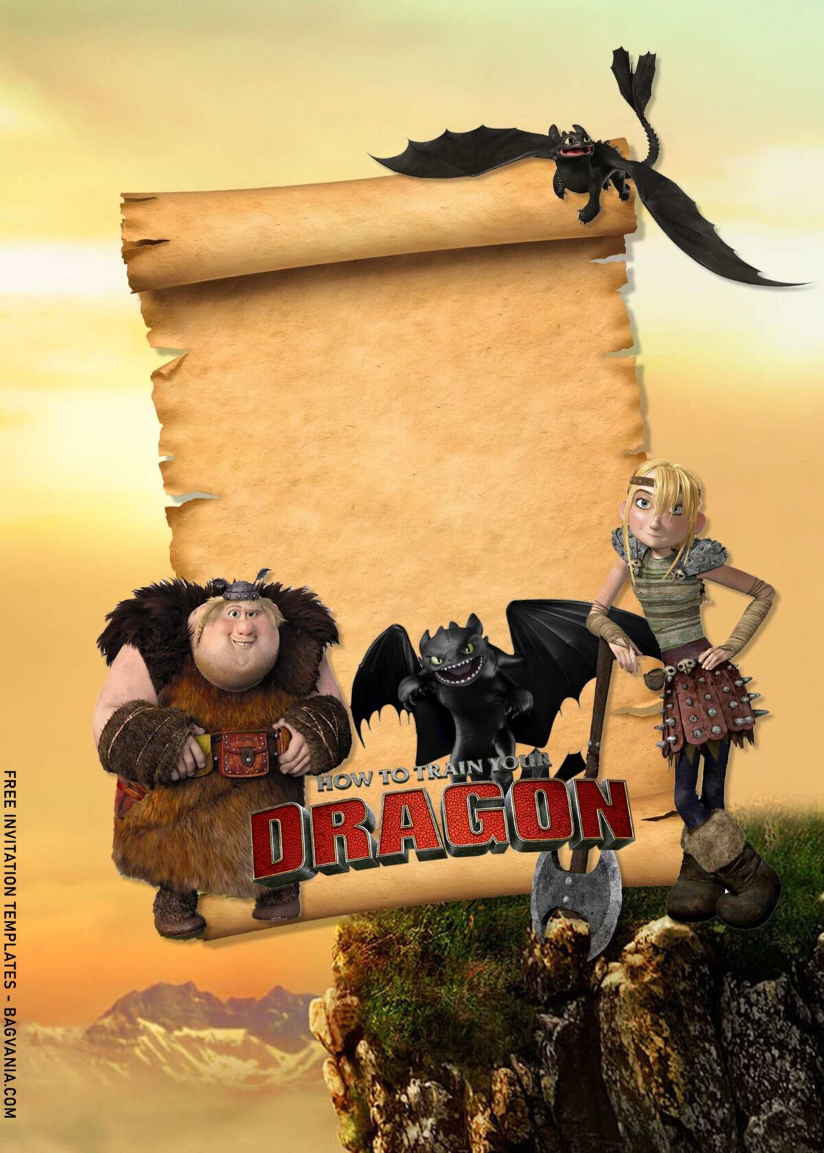 8+ How To Train Your Dragon Birthday Invitation Templates with Night Fury and Astrid