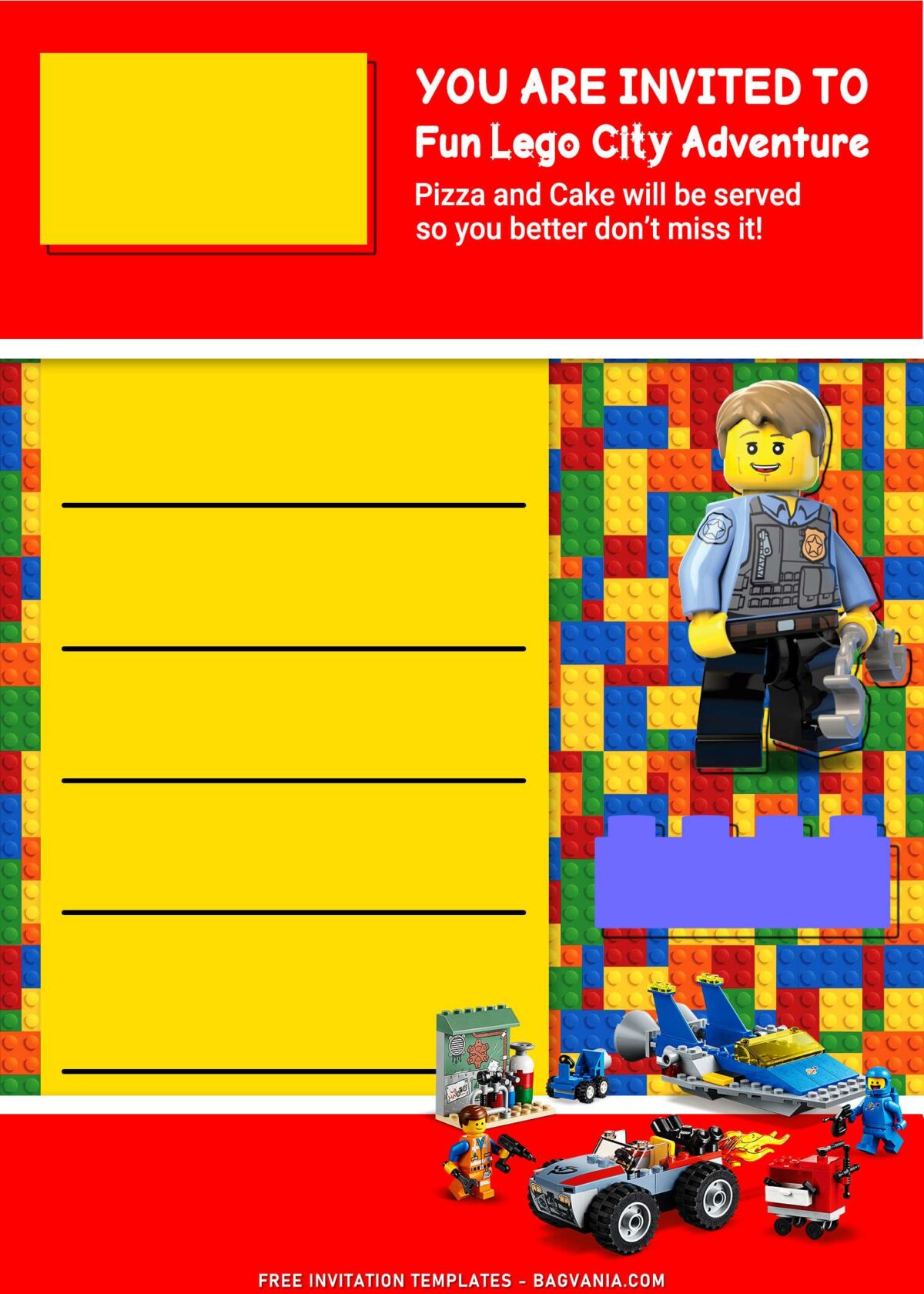 9+ Lego Birthday Invitation Templates For Kids Birthday Party With Colorful Lego Brick Background
