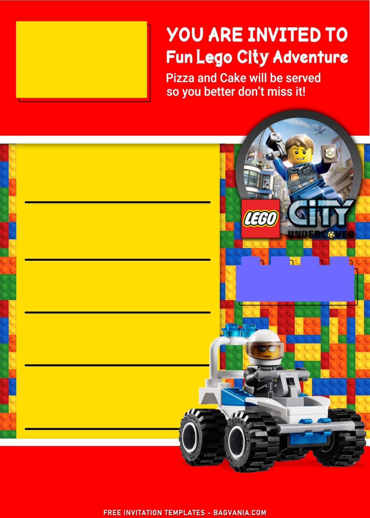 9+ Lego Birthday Invitation Templates For Kids Birthday Party With Lego Patrol Car