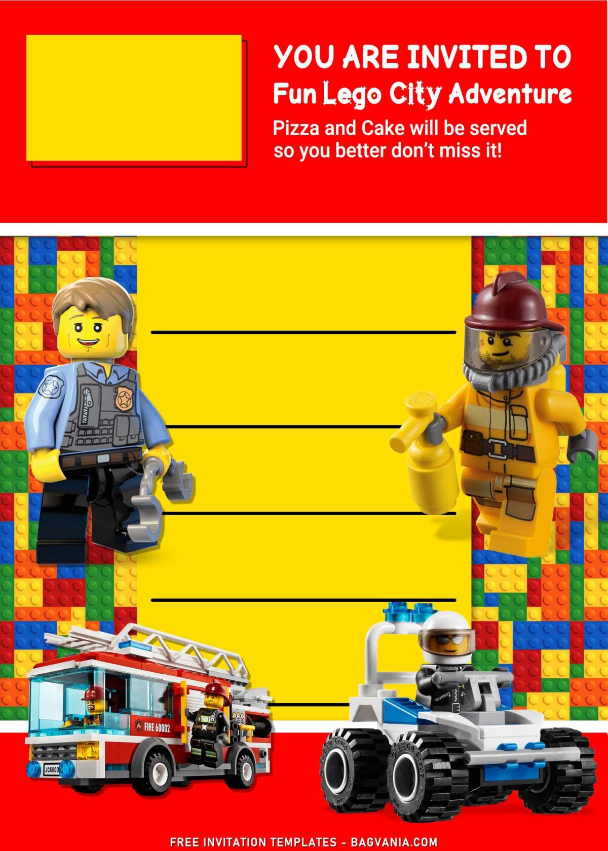 9+ Lego Birthday Invitation Templates For Kids Birthday Party With Lego Policeman And Firefighter