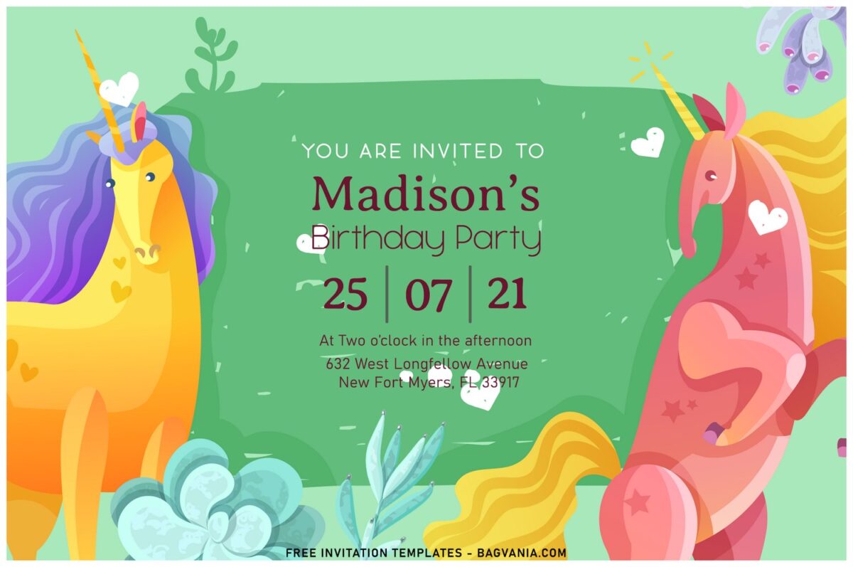 9+ Magical Unicorn Birthday Invitation Templates With Colorful Pastel Watercolor