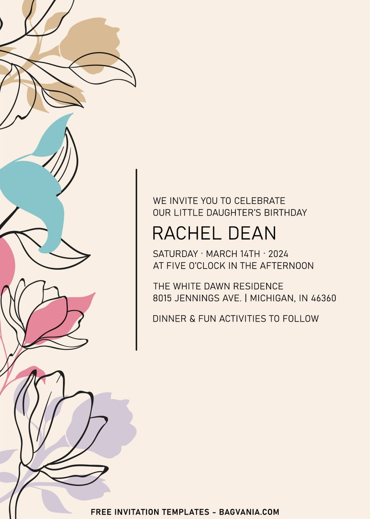 9+ Minimalist Hand Drawn Floral Birthday Invitation Templates
