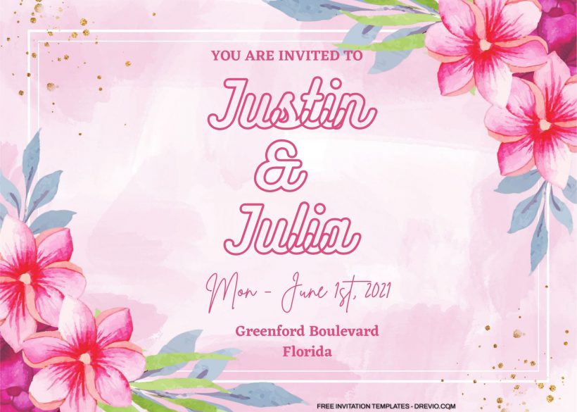 10+ Pink And Blue Hibiscus Flora Invitation Templates