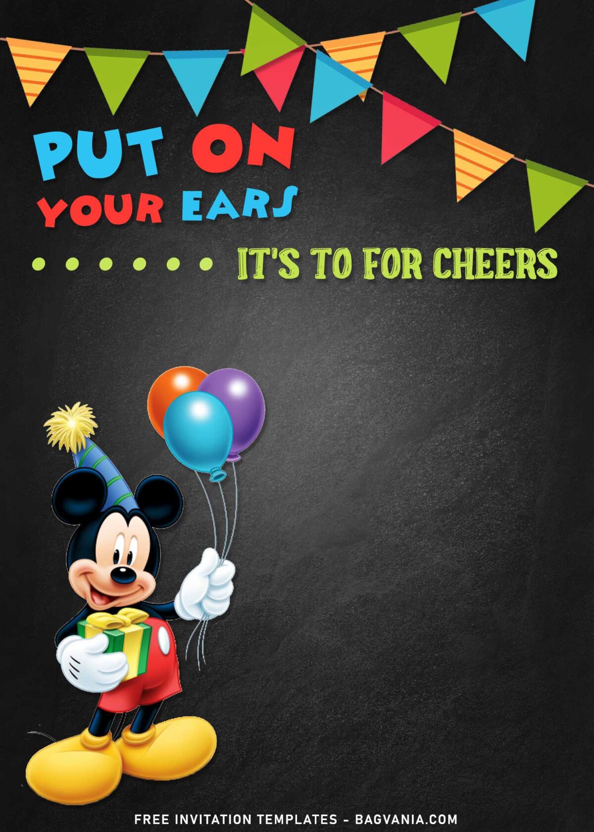 10+ Chalkboard Mickey Mouse Birthday Invitation Templates with adorable Mickey Mouse is holding balloons