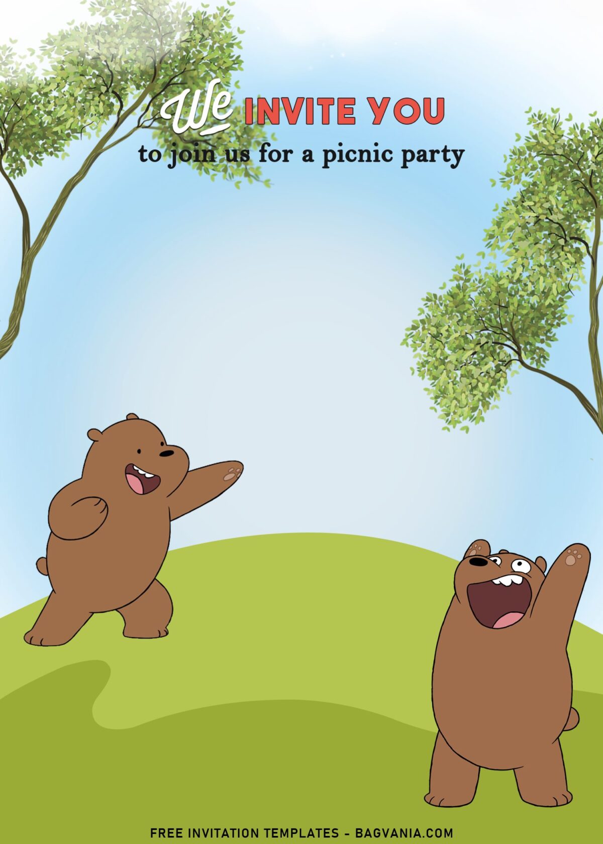 10+ We Bare Bears Birthday Invitation Templates with watercolor tree