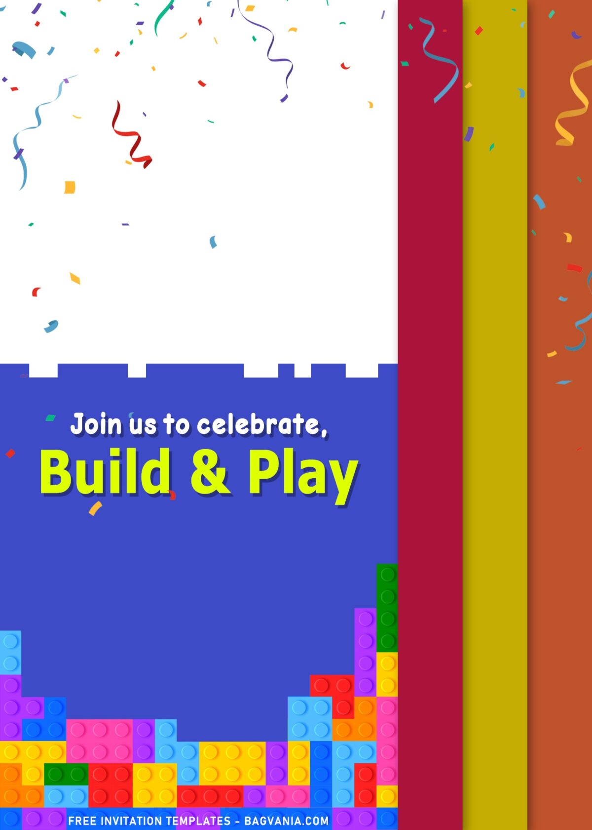 11+ Fun Building Blocks Party Birthday Invitation Templates with colorful confetti