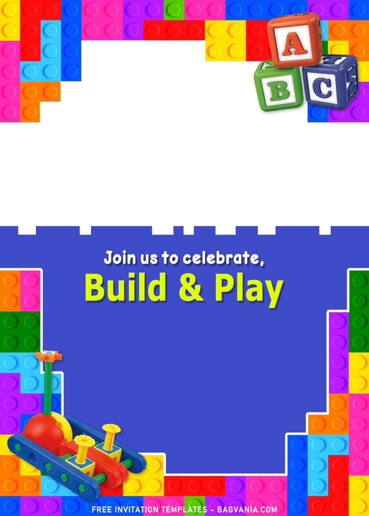 11+ Fun Building Blocks Party Birthday Invitation Templates with photo frame