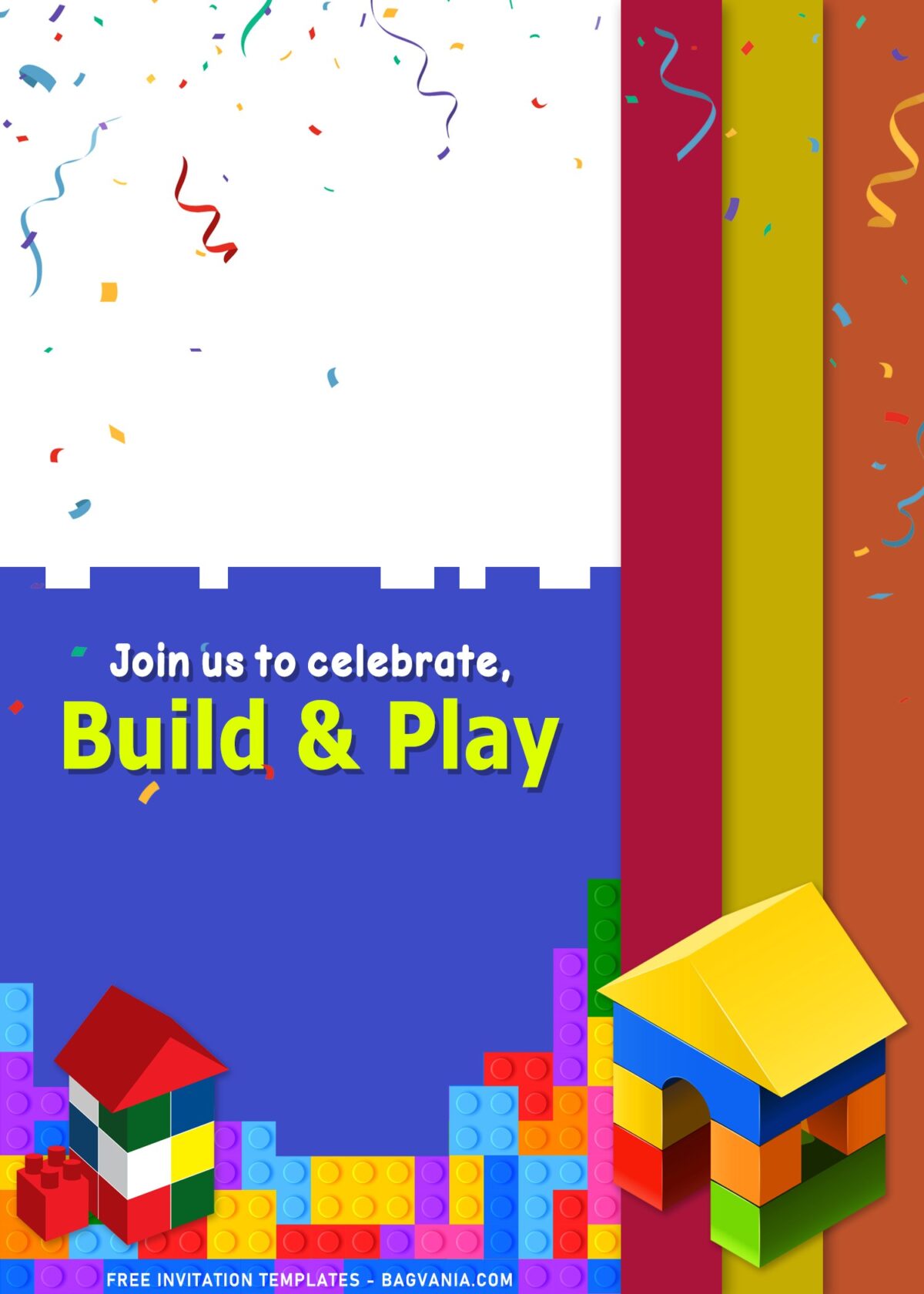11+ Fun Building Blocks Party Birthday Invitation Templates with Building block toys