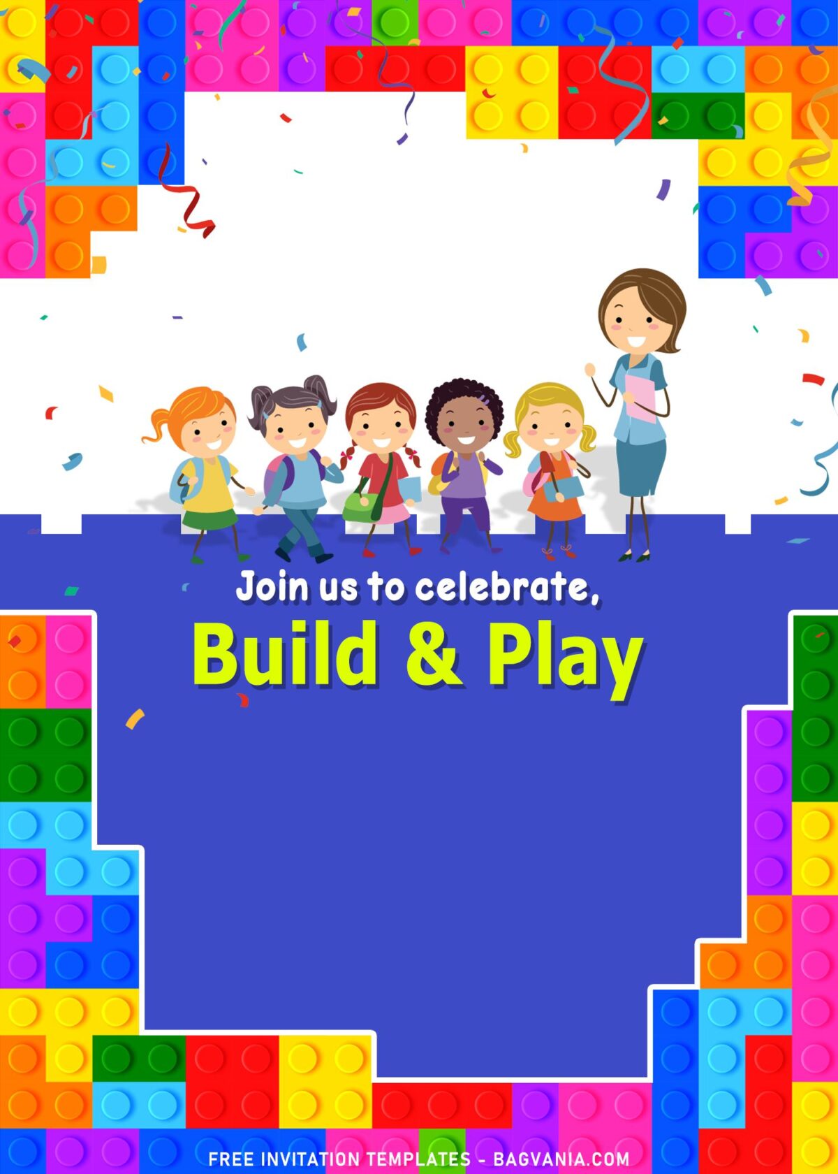 11+ Fun Building Blocks Party Birthday Invitation Templates with Lego brick border