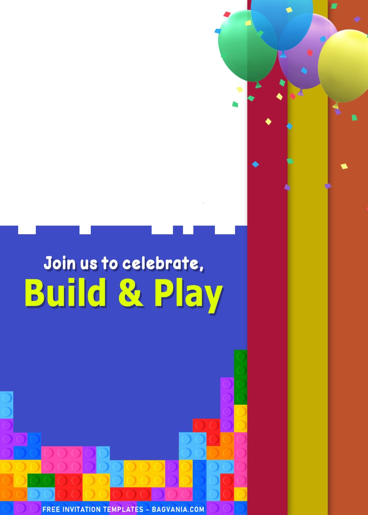 11+ Fun Building Blocks Party Birthday Invitation Templates with colorful balloons