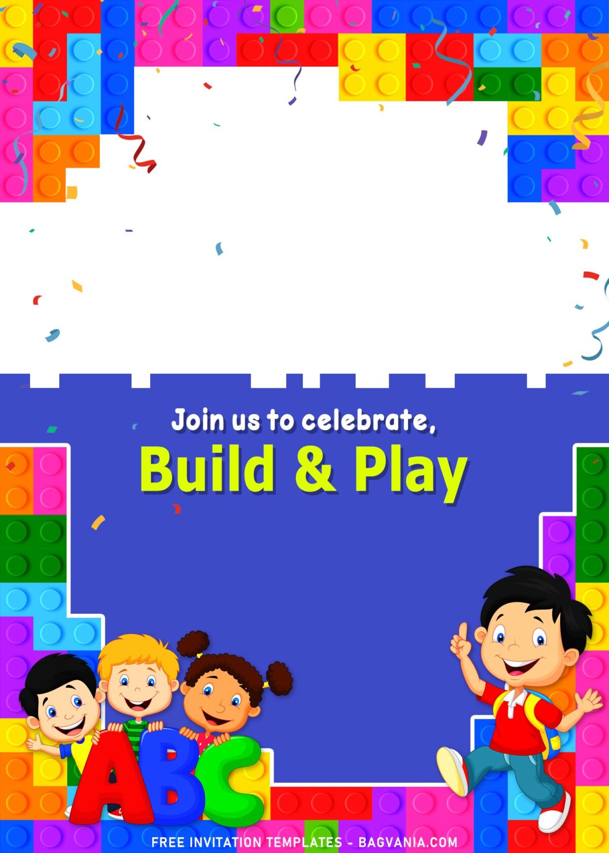 11+ Fun Building Blocks Party Birthday Invitation Templates with happy kids
