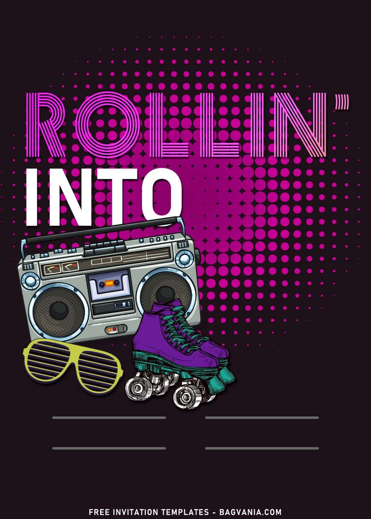 11+ Retro Roller Skating Birthday Invitation Templates with retro boombox