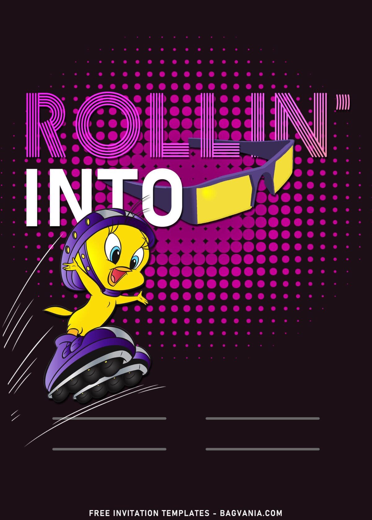 11+ Retro Roller Skating Birthday Invitation Templates with cute Tween looney tunes