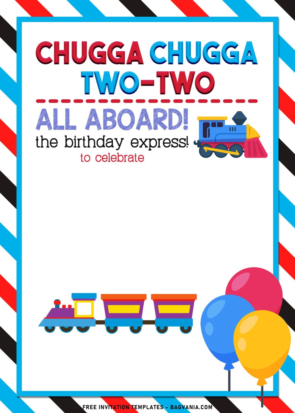 7+ Choo Choo Train Theme Birthday Invitation Templates with kids colorful train and balloons
