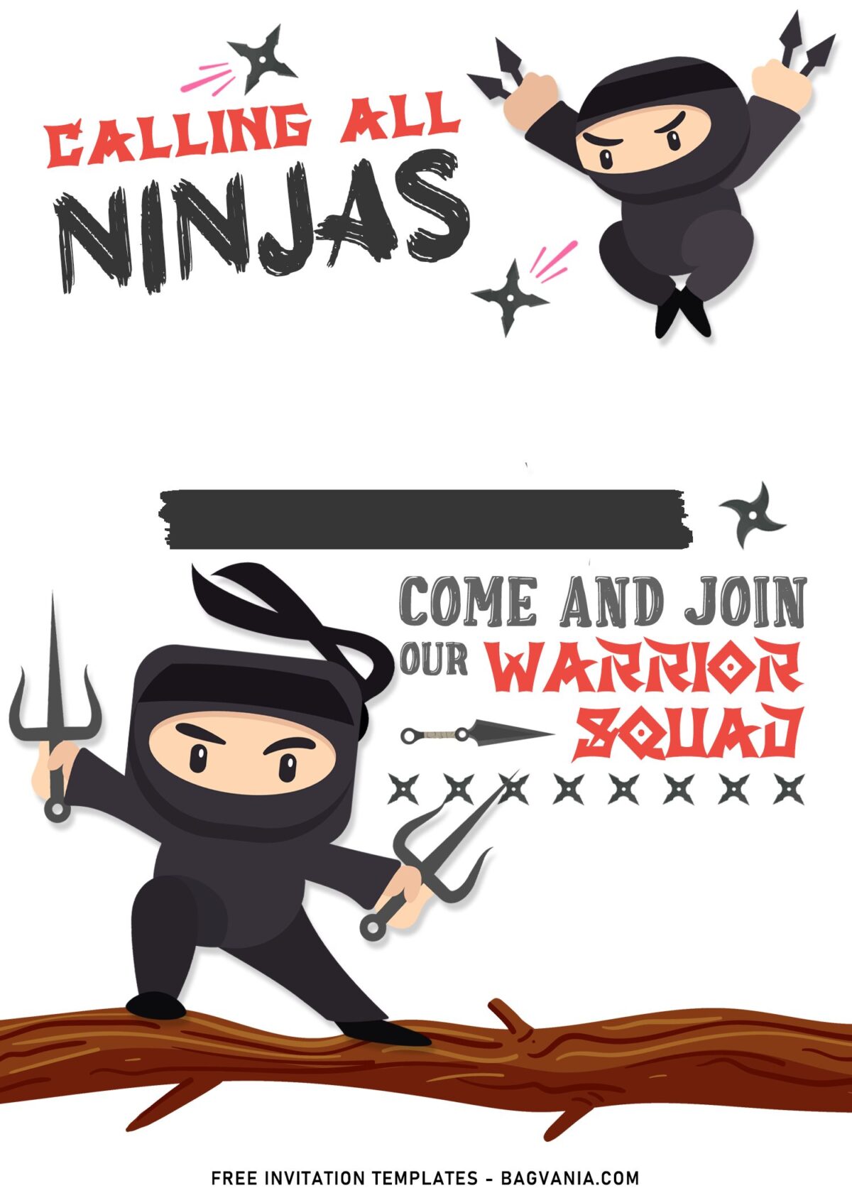 7+ Ninja Themed Birthday Invitation Templates For The Boys Birthday with cute Ninja in Black Ninja Suit