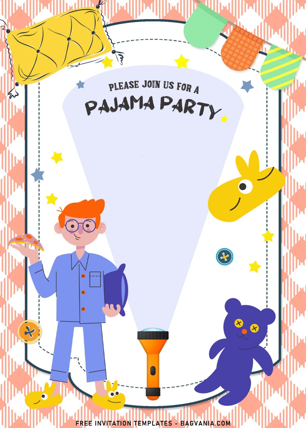 7+ Pajama Party Invitation Templates To Celebrate Your Kid's Birthday with gingham background