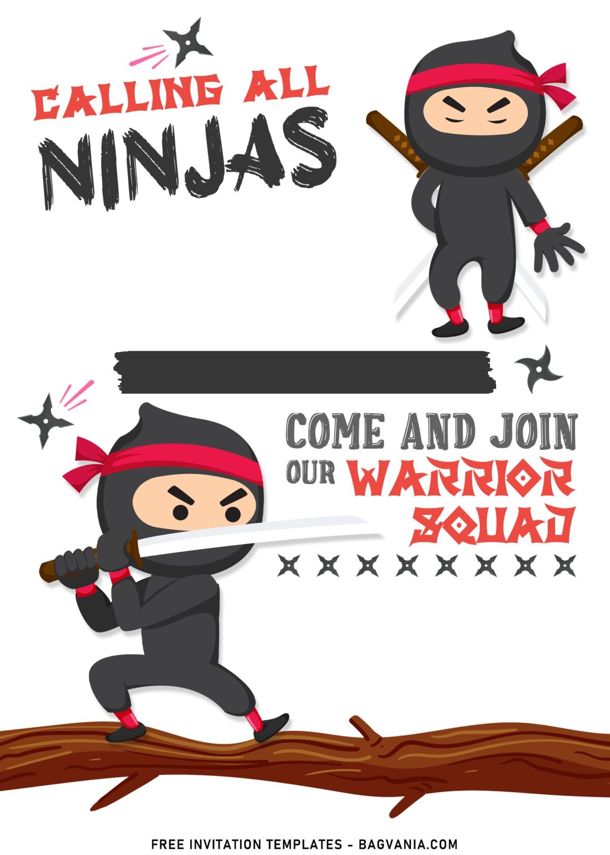 7+ Ninja Themed Birthday Invitation Templates For The Boys Birthday with Ninja Katana and Kunai