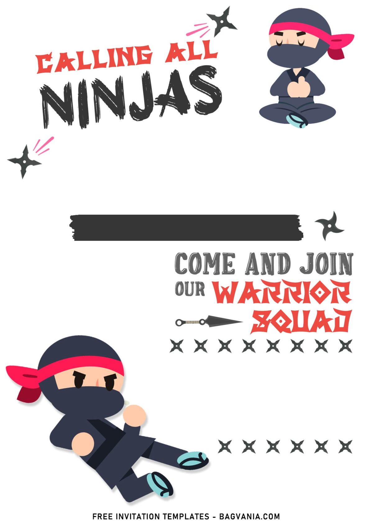 7+ Ninja Themed Birthday Invitation Templates For The Boys Birthday with Calling All Ninjas wording