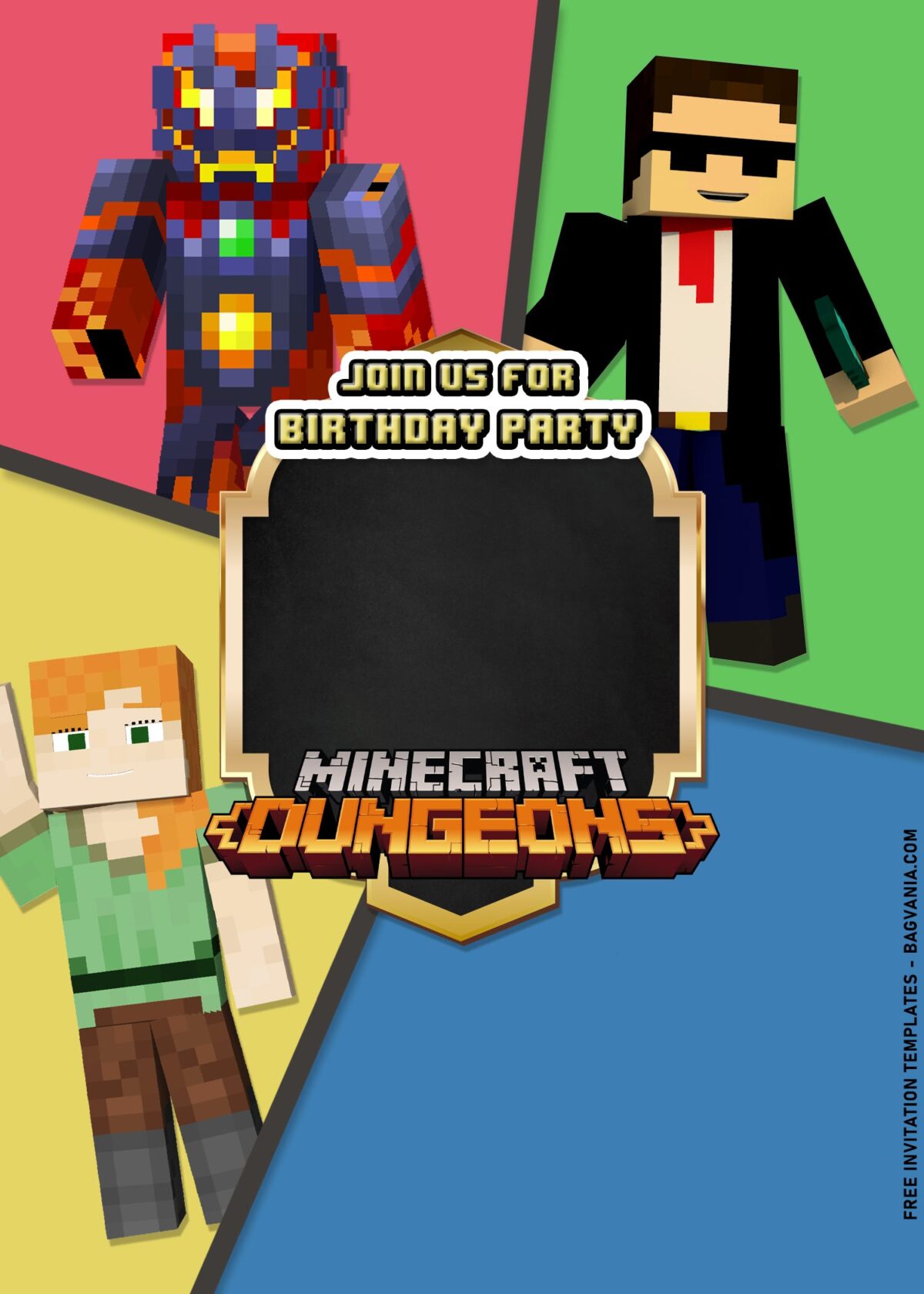7+ Epic Minecraft Birthday Invitation Templates For Boys Birthday with Colorful Comic Strips