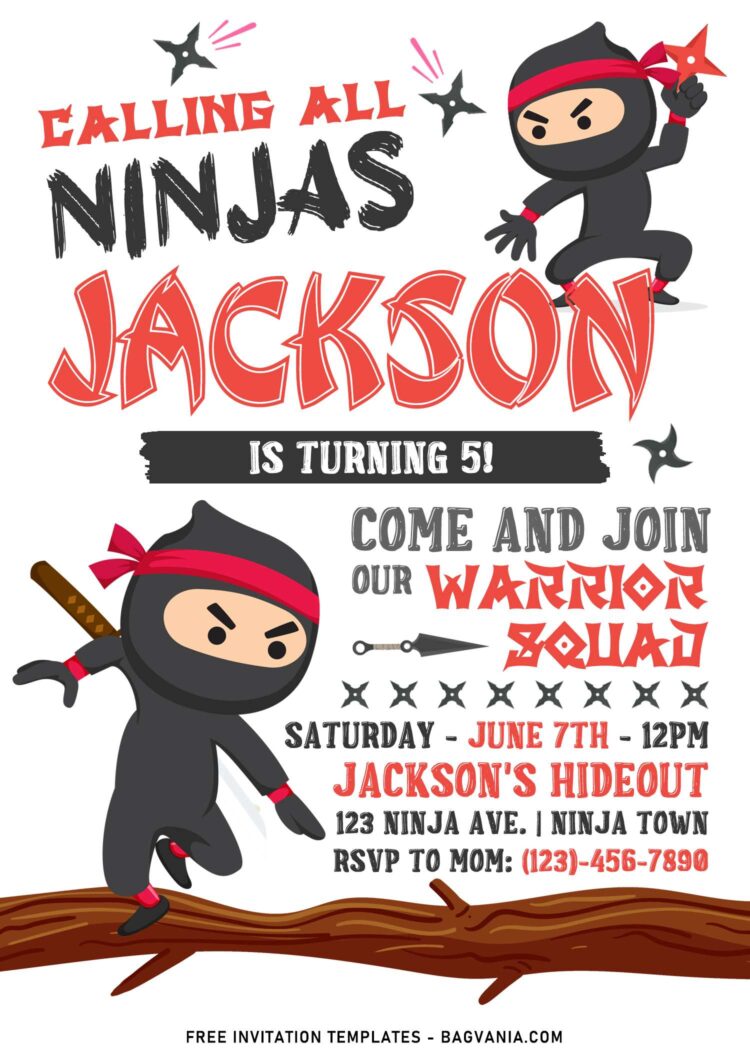 7+ Cool Ninja Birthday Invitation Templates For Boys Birthday FREE