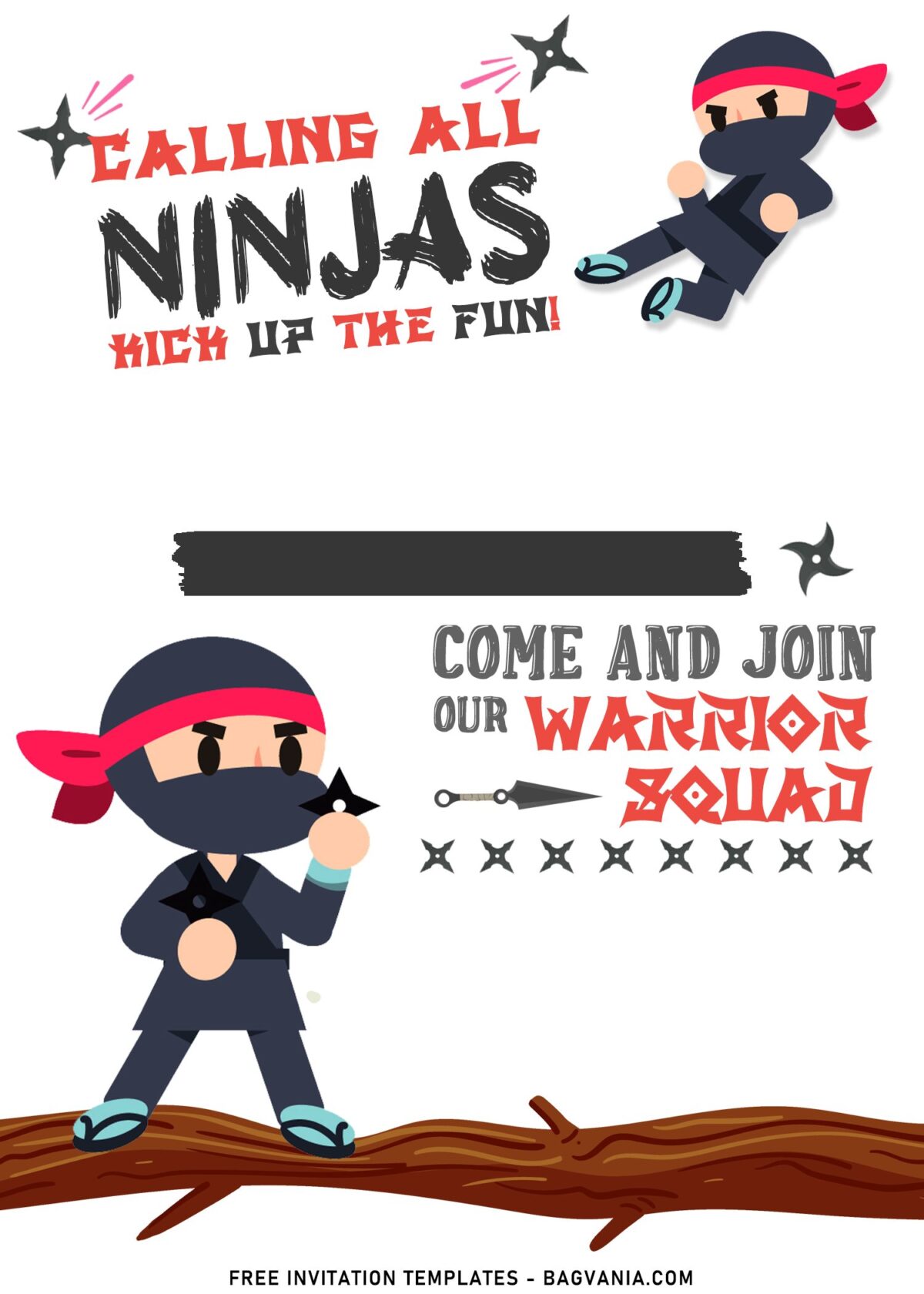 7+ Ninja Themed Birthday Invitation Templates For The Boys Birthday with super cool Ninja standing on Tree branch